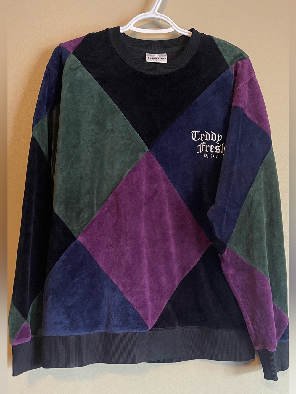 Teddy Fresh Diamond Patwork Velour Unisex Crewneck